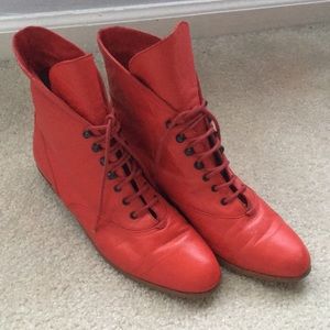 Vintage Red Lace Up Leather Booties